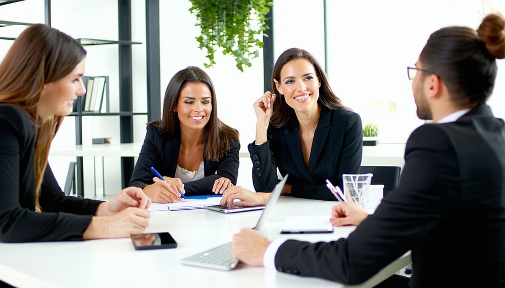 Team of business consultants working with small business owners Team of business consultants working with small business owners